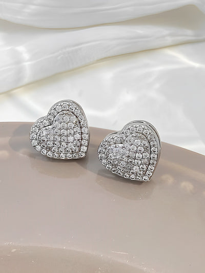 1 Pair Faux Rhinestone Heart Shape Earrings