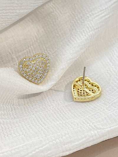 1 Pair Faux Rhinestone Heart Shape Earrings