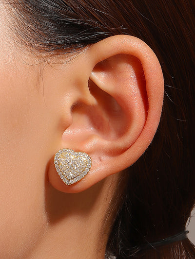 1 Pair Faux Rhinestone Heart Shape Earrings