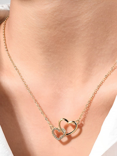 Double Heart Shape Faux Rhinestone Pendant Necklace