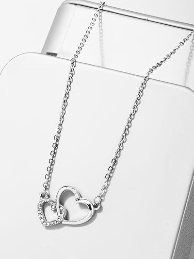 Double Heart Shape Faux Rhinestone Pendant Necklace