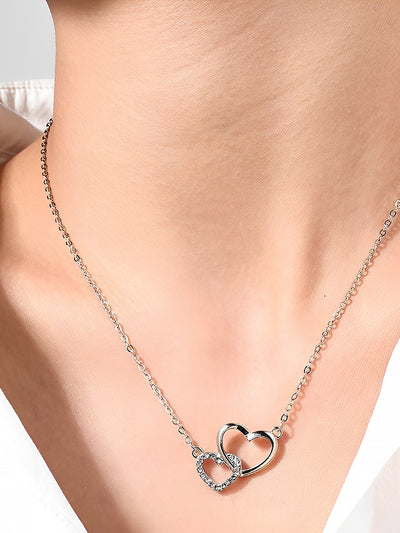 Double Heart Shape Faux Rhinestone Pendant Necklace