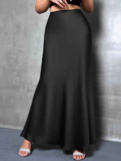 Satin Solid Color Fishtail Elegant Maxi Skirt