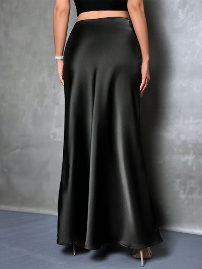 Satin Solid Color Fishtail Elegant Maxi Skirt