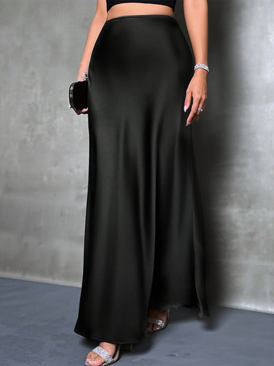 Satin Solid Color Fishtail Elegant Maxi Skirt