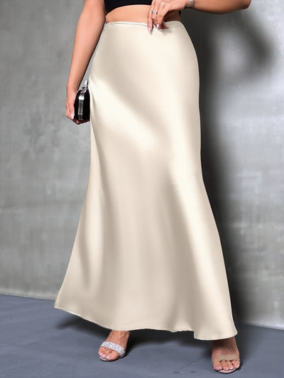 Satin Solid Color Fishtail Elegant Maxi Skirt