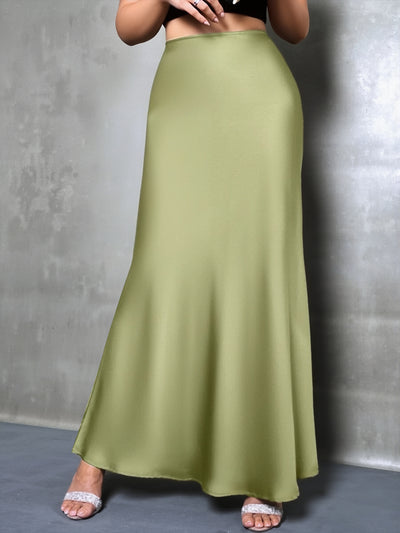 Satin Solid Color Fishtail Elegant Maxi Skirt