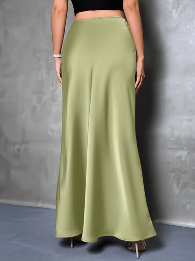 Satin Solid Color Fishtail Elegant Maxi Skirt