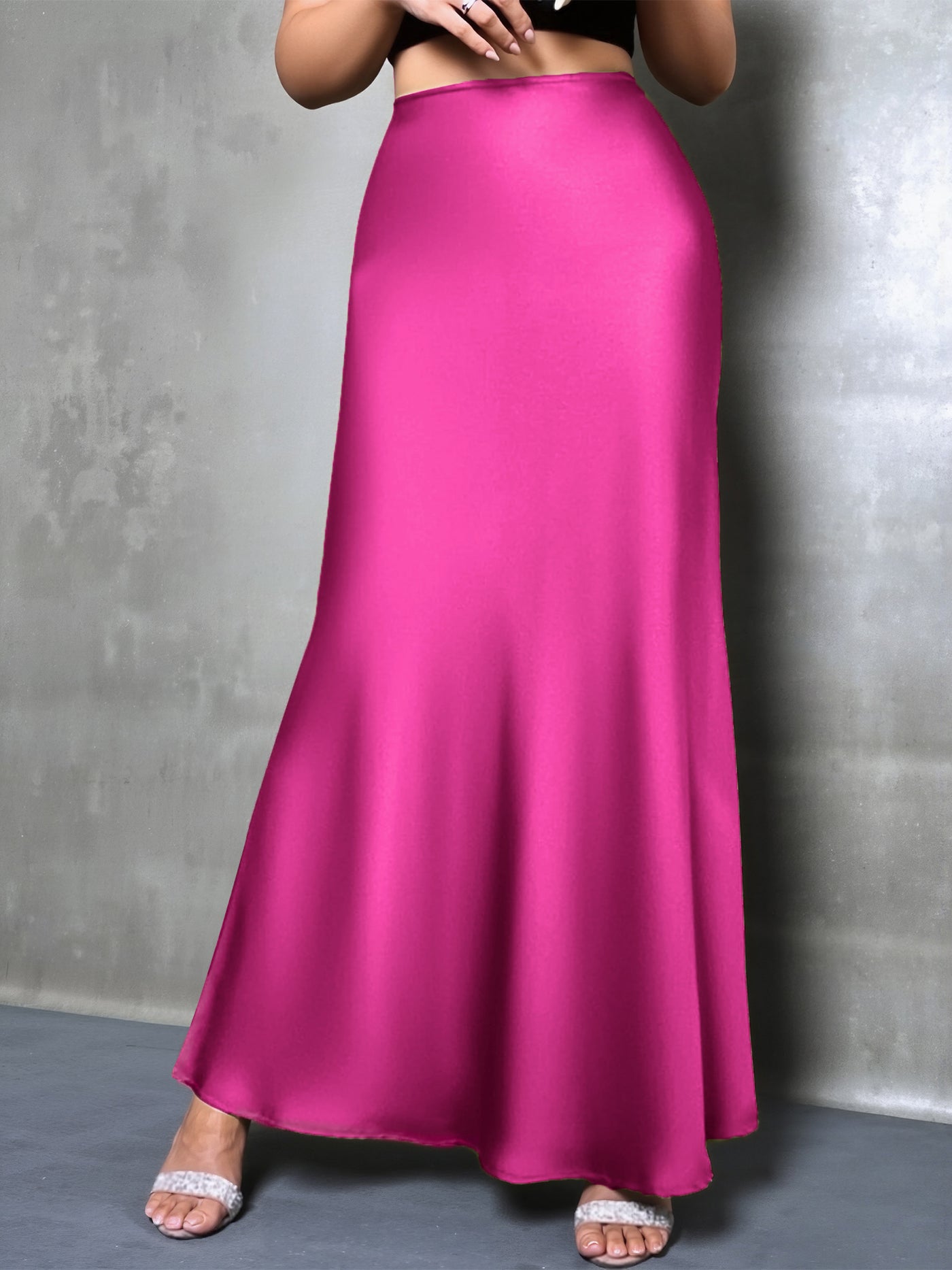 Allegra K Satin Solid Color Fishtail Elegant Maxi Skirt