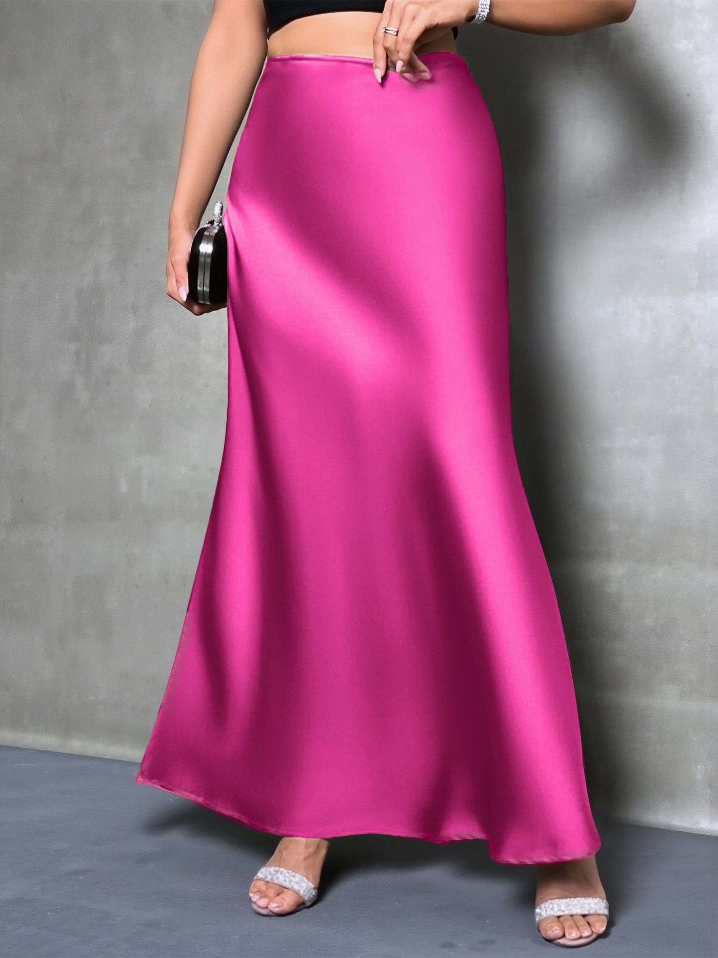 Allegra K Satin Solid Color Fishtail Elegant Maxi Skirt