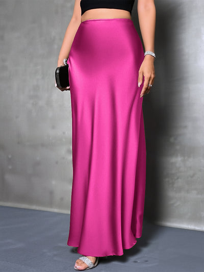 Satin Solid Color Fishtail Elegant Maxi Skirt