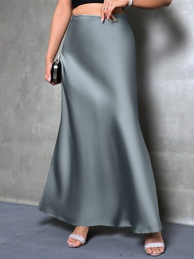 Satin Solid Color Fishtail Elegant Maxi Skirt