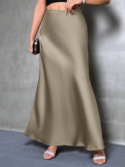 Satin Solid Color Fishtail Elegant Maxi Skirt