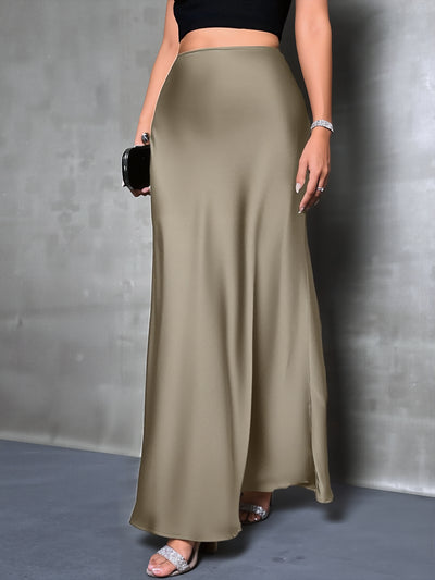 Satin Solid Color Fishtail Elegant Maxi Skirt