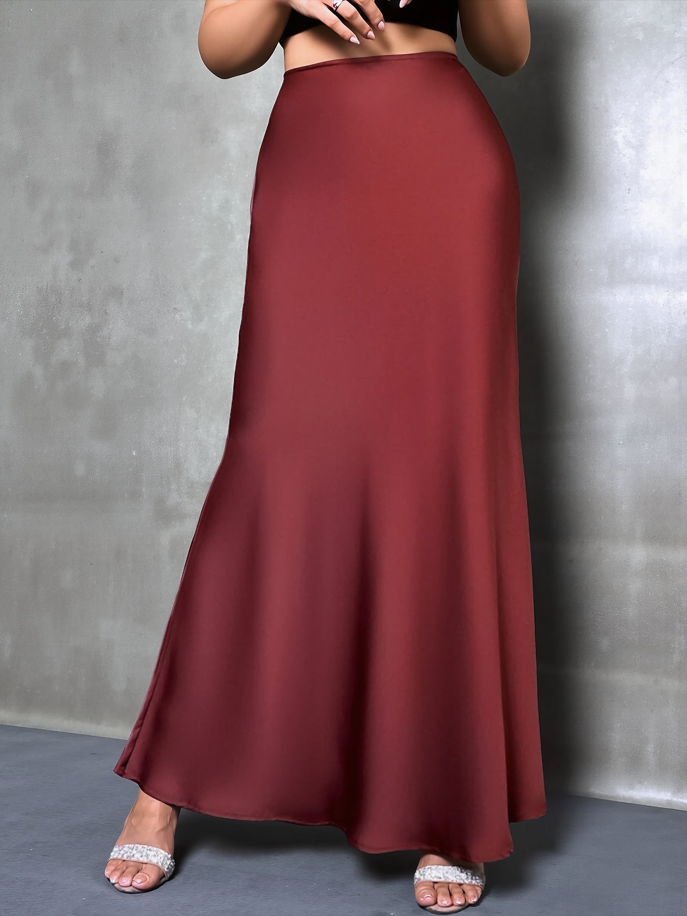 Allegra K Satin Solid Color Fishtail Elegant Maxi Skirt