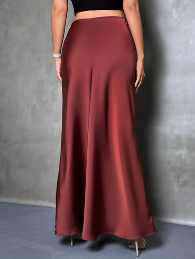 Satin Solid Color Fishtail Elegant Maxi Skirt