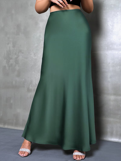 Satin Solid Color Fishtail Elegant Maxi Skirt