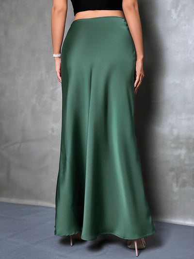 Satin Solid Color Fishtail Elegant Maxi Skirt