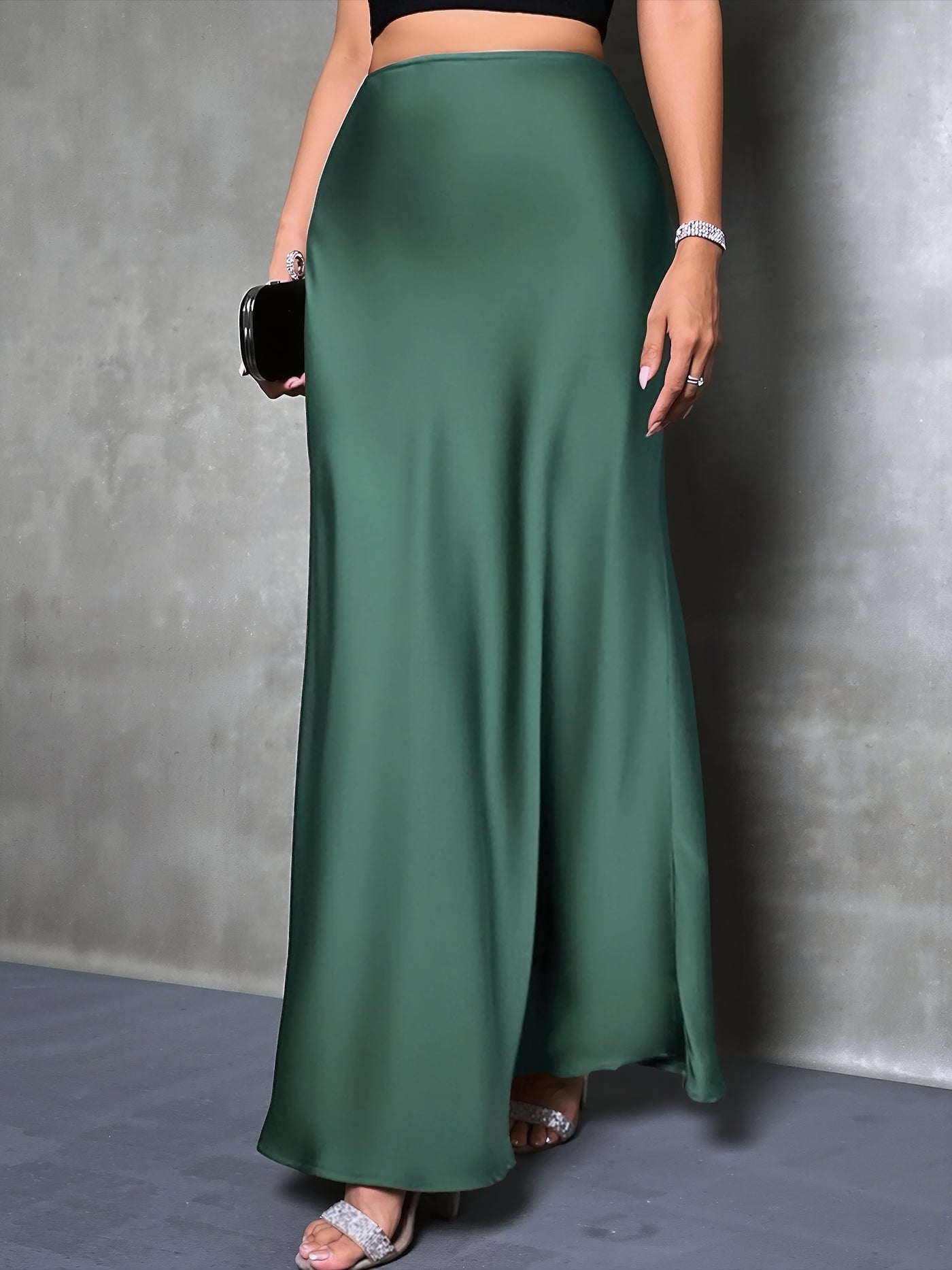 Allegra K Satin Solid Color Fishtail Elegant Maxi Skirt