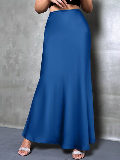 Satin Solid Color Fishtail Elegant Maxi Skirt