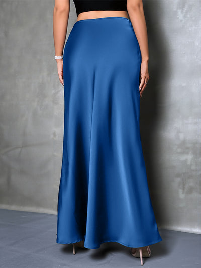 Satin Solid Color Fishtail Elegant Maxi Skirt