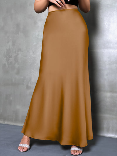 Satin Solid Color Fishtail Elegant Maxi Skirt