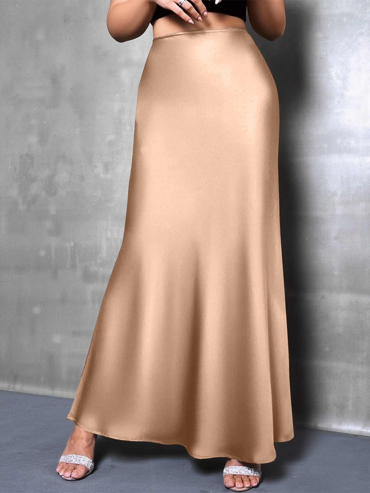 Allegra K Satin Solid Color Fishtail Elegant Maxi Skirt