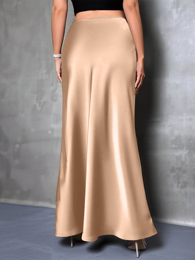 Satin Solid Color Fishtail Elegant Maxi Skirt