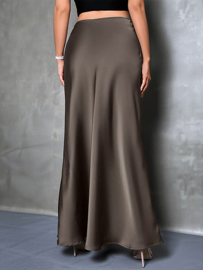 Satin Solid Color Fishtail Elegant Maxi Skirt