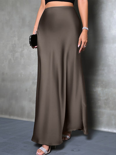 Satin Solid Color Fishtail Elegant Maxi Skirt