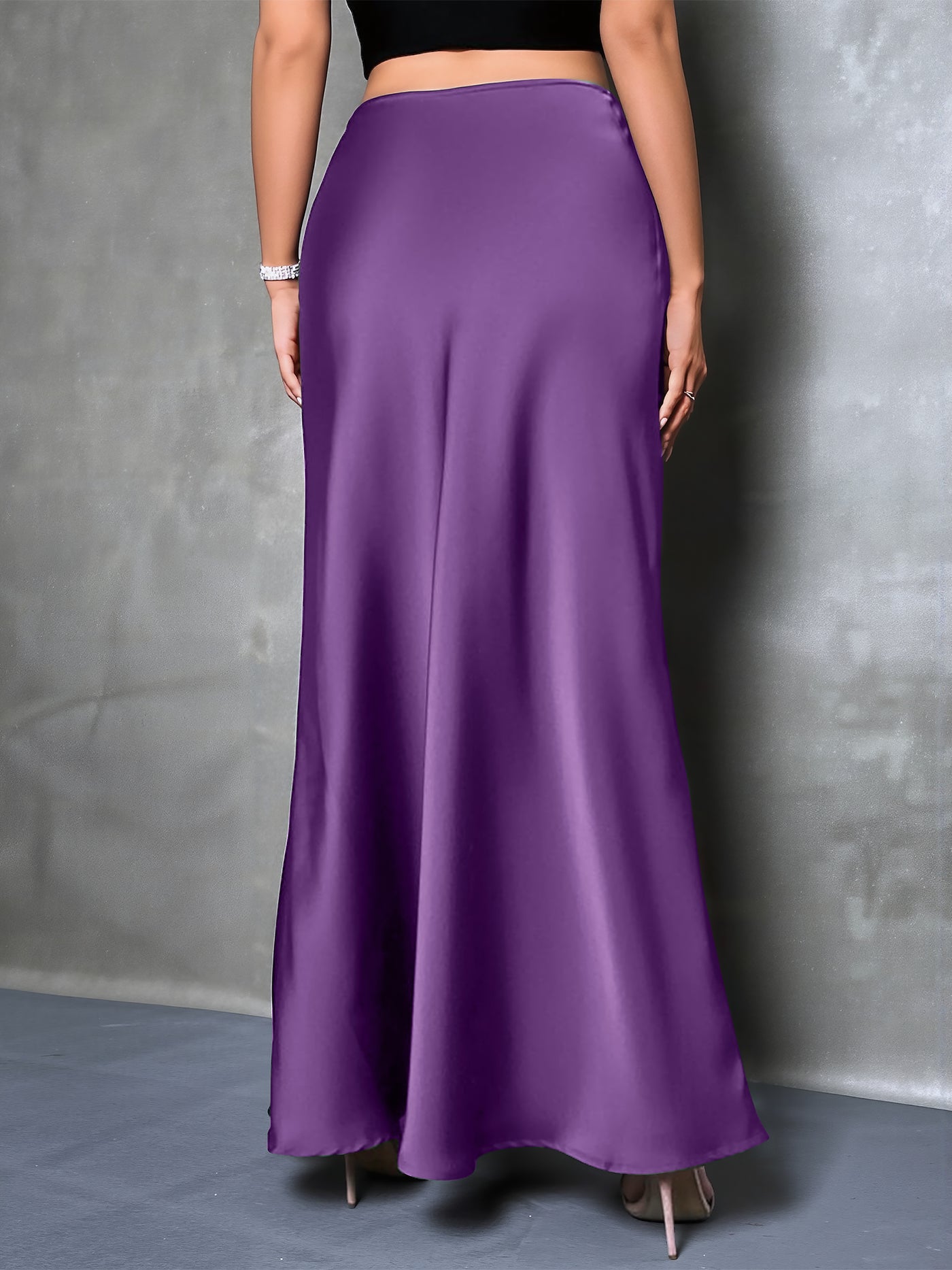 Allegra K Satin Solid Color Fishtail Elegant Maxi Skirt