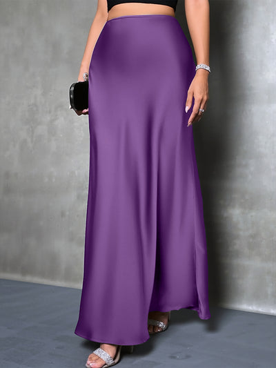 Satin Solid Color Fishtail Elegant Maxi Skirt