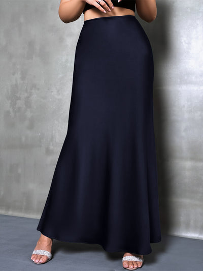 Satin Solid Color Fishtail Elegant Maxi Skirt