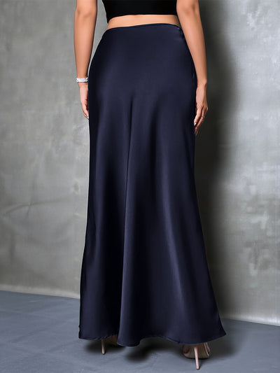 Satin Solid Color Fishtail Elegant Maxi Skirt