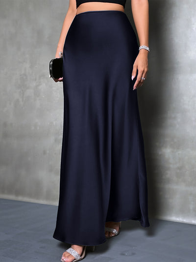 Satin Solid Color Fishtail Elegant Maxi Skirt