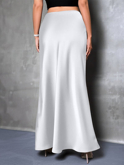 Satin Solid Color Fishtail Elegant Maxi Skirt