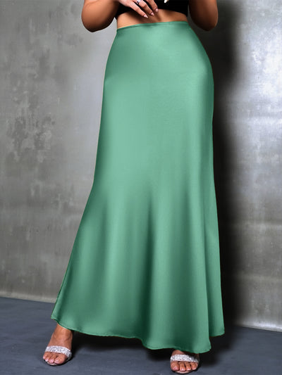 Satin Solid Color Fishtail Elegant Maxi Skirt