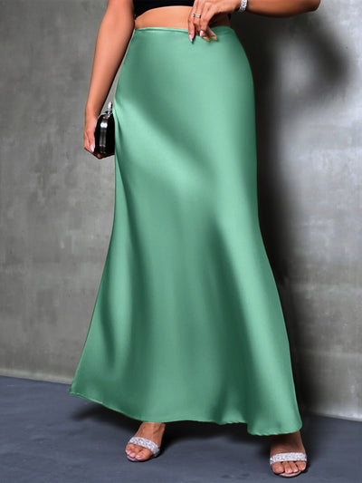 Satin Solid Color Fishtail Elegant Maxi Skirt