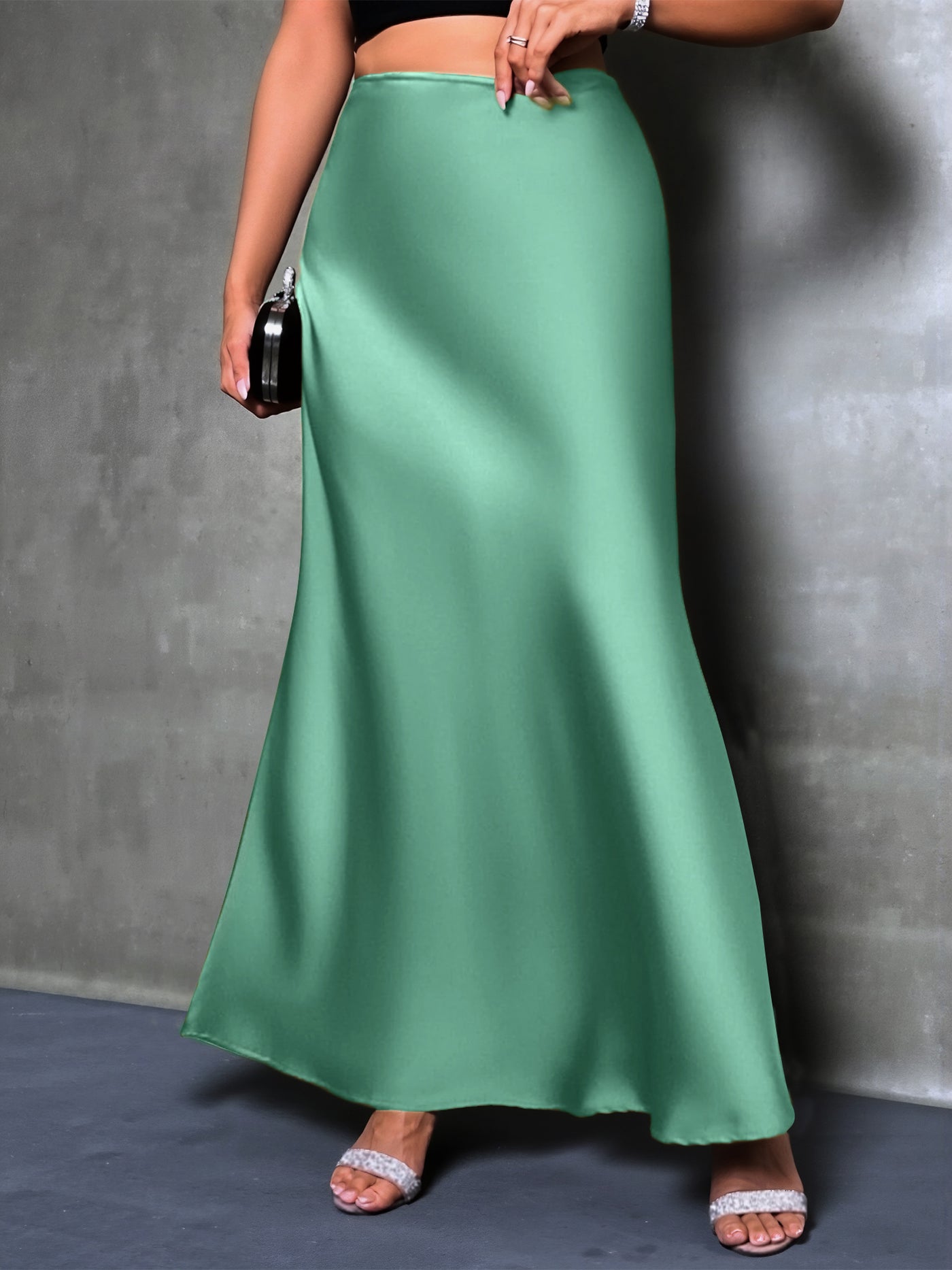 Allegra K Satin Solid Color Fishtail Elegant Maxi Skirt