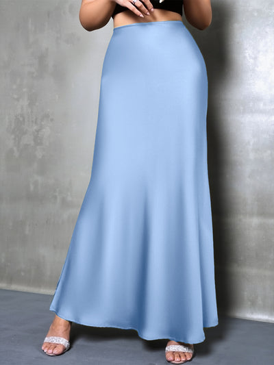 Satin Solid Color Fishtail Elegant Maxi Skirt