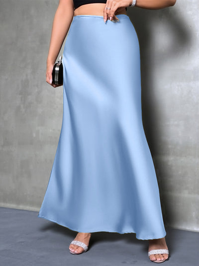 Satin Solid Color Fishtail Elegant Maxi Skirt