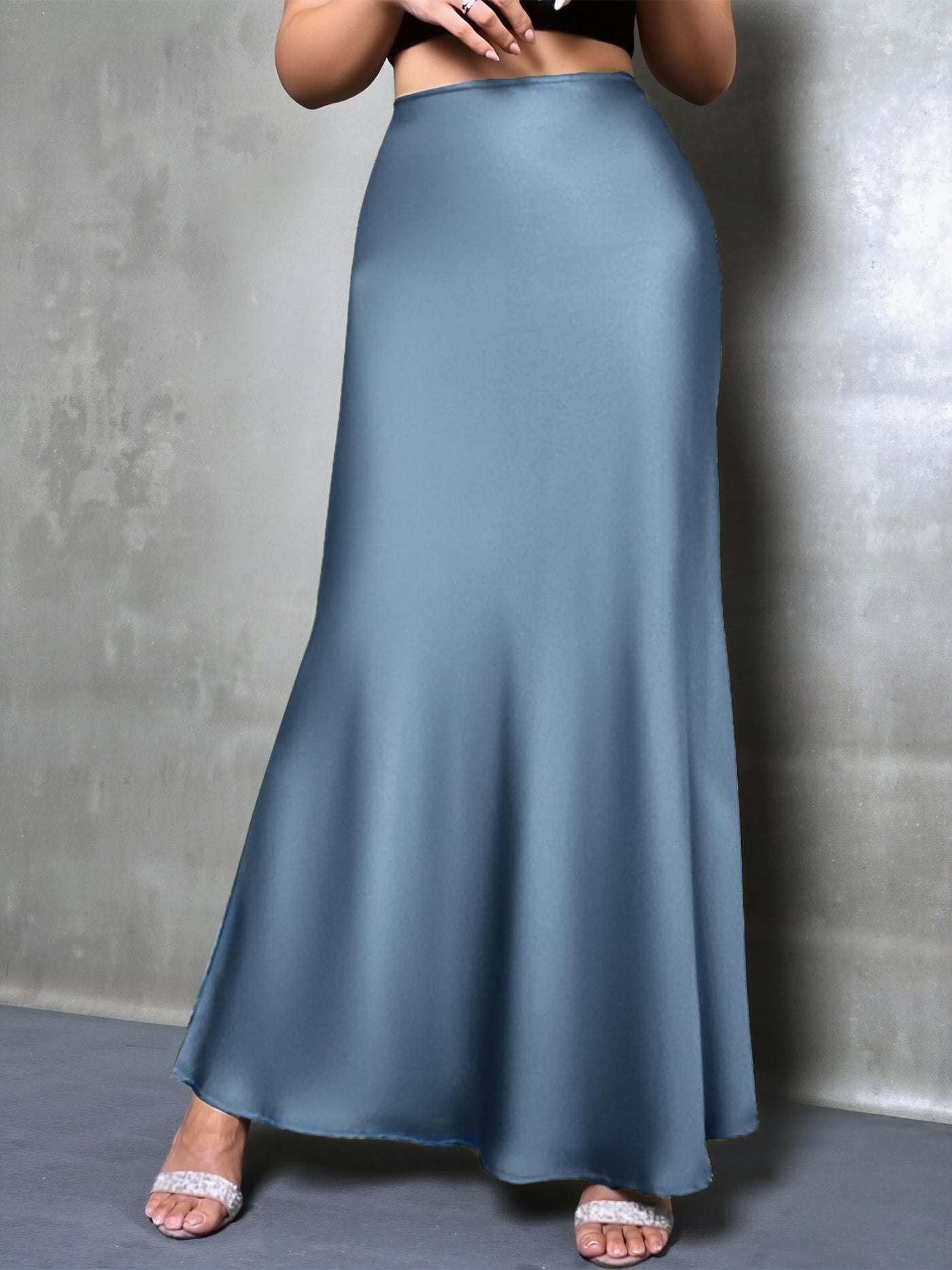 Allegra K Satin Solid Color Fishtail Elegant Maxi Skirt