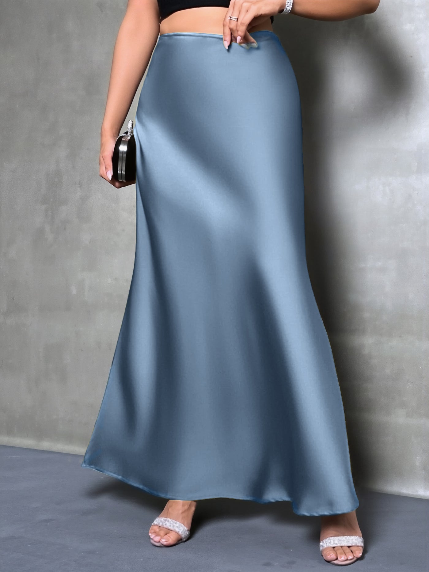 Allegra K Satin Solid Color Fishtail Elegant Maxi Skirt