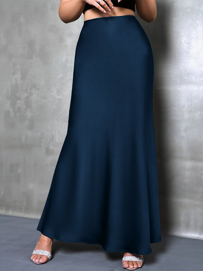 Satin Solid Color Fishtail Elegant Maxi Skirt