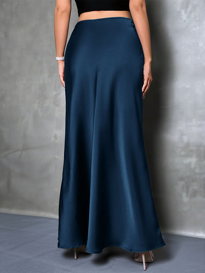 Satin Solid Color Fishtail Elegant Maxi Skirt