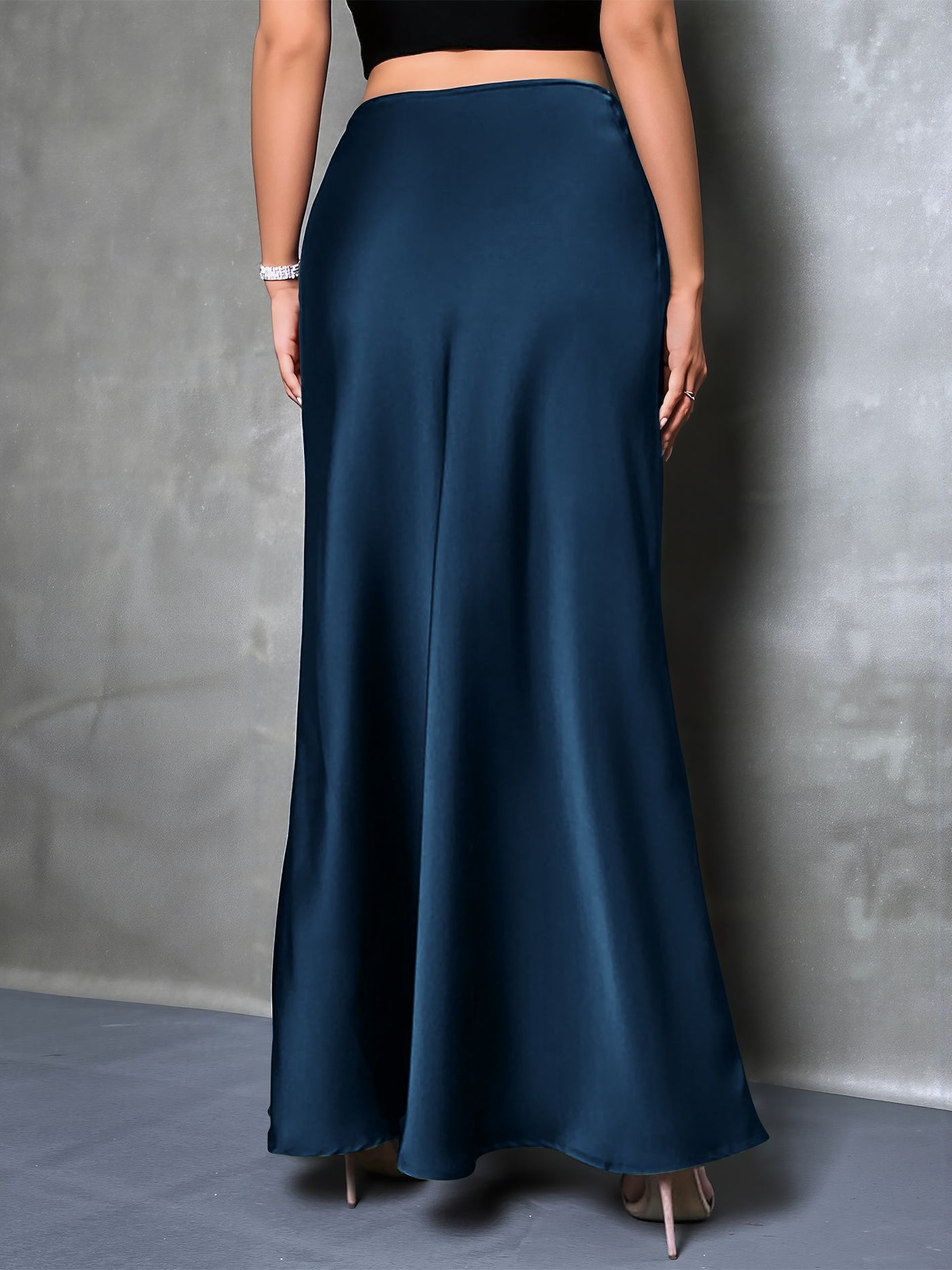 Allegra K Satin Solid Color Fishtail Elegant Maxi Skirt