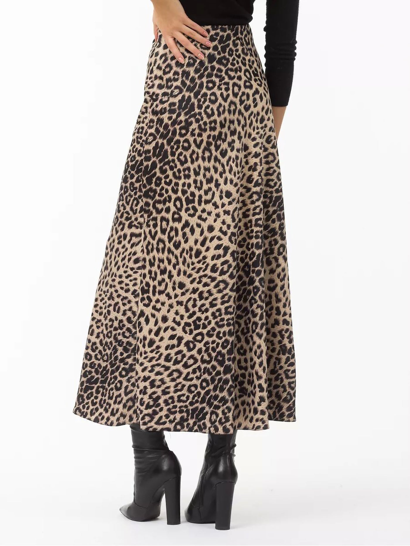 Allegra K Satin Leopard Print High Waist Maxi Skirt