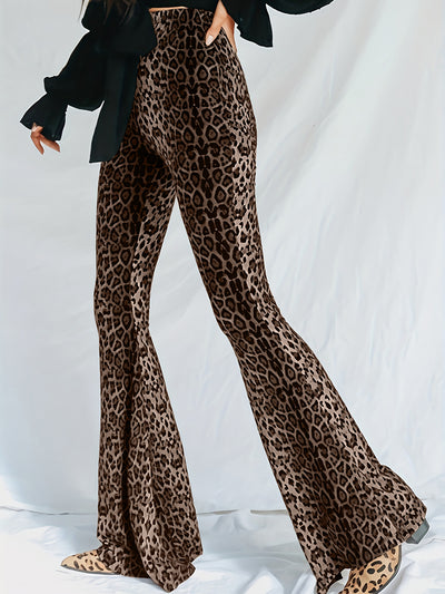 Leopard Print Bell Bottom High Waist Pants