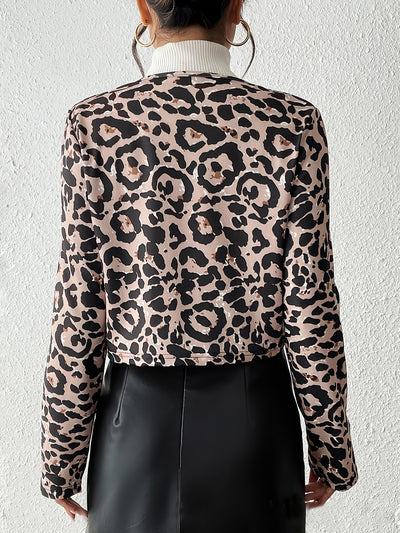 Leopard Crew Neck Long Sleeve Cropped Jacket