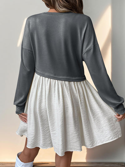 Women's Casual Round Neck Long Sleeve Color Matching Loose Dress